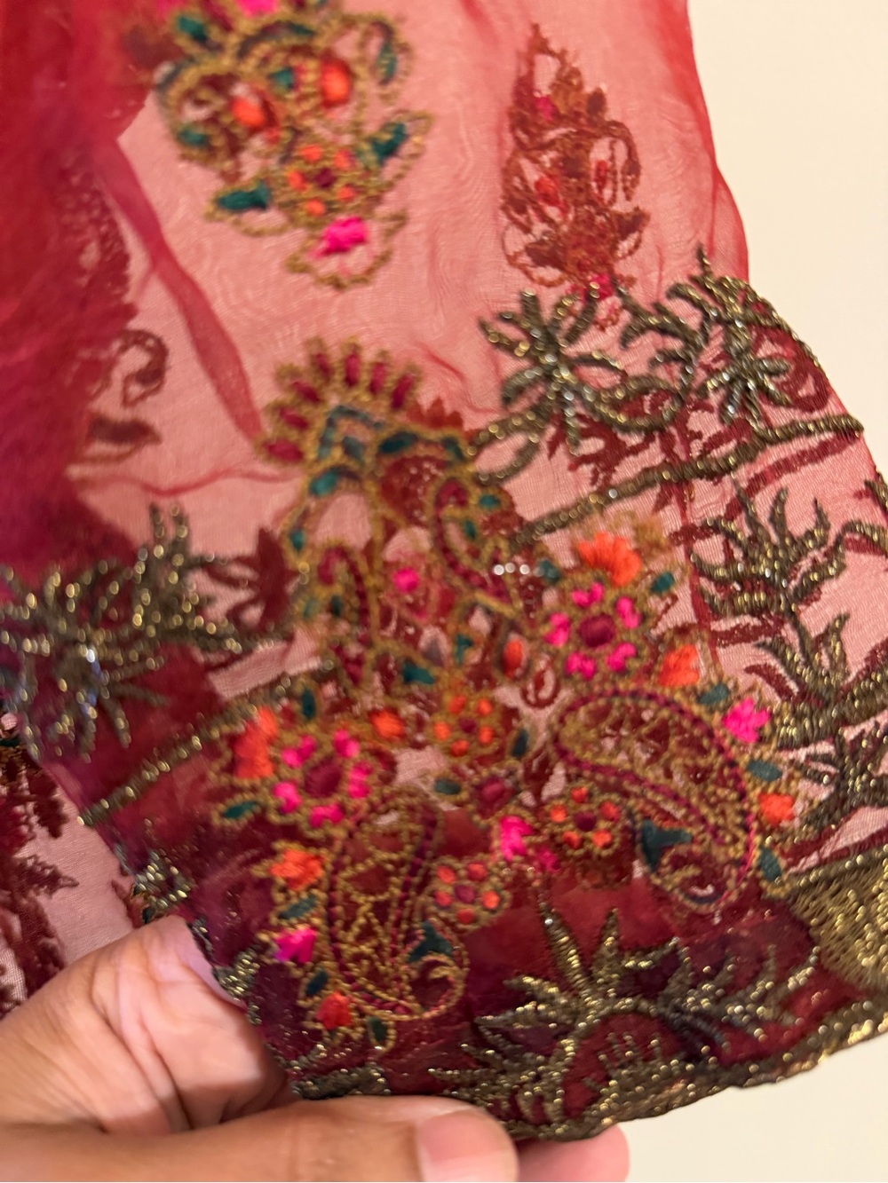 Sana safinaz Burgundy and Pink Embroidered Mini Dress beautiful and elegant - Picture 4 of 5